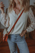 V Neck Lace Balloon Sleeve Blouse - Odaingerous